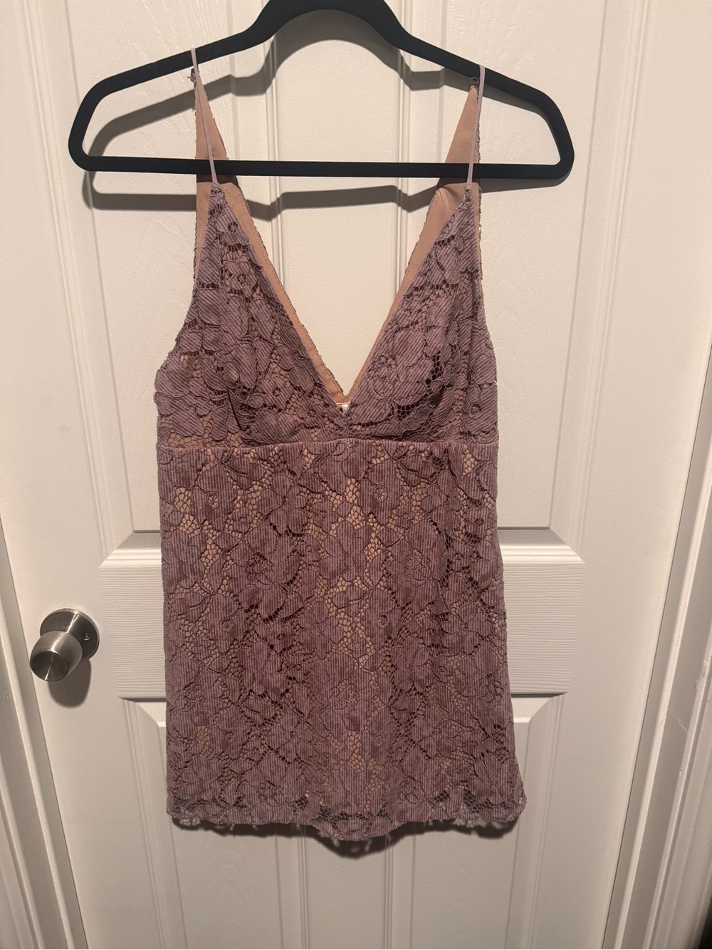 Free People Lace V-Neck Chemise in Mauve